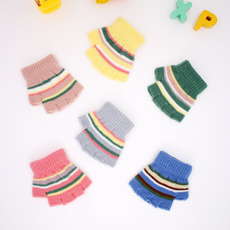 Adītas puspirksta cimdi zīdaiņiem vecumā 0–3 gadi, svītraini silti ziemai, pavasarim un rudenim