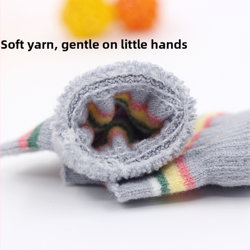 Pletené čiastočne prstové rukavice pre bábätká 0–3 roky, pruhované teplé na zimu, jar a jeseň