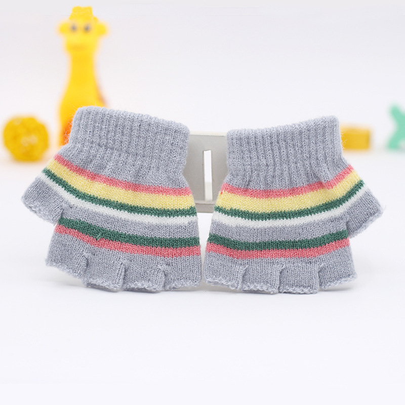 Adītas puspirksta cimdi zīdaiņiem vecumā 0–3 gadi, svītraini silti ziemai, pavasarim un rudenim