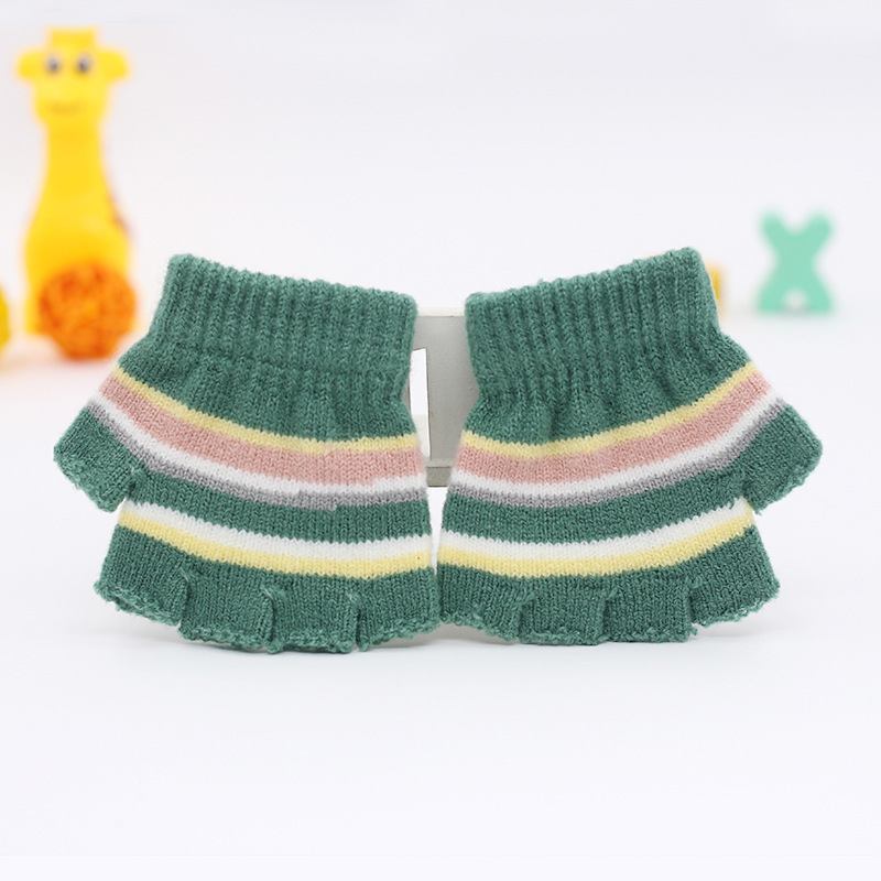 Adītas puspirksta cimdi zīdaiņiem vecumā 0–3 gadi, svītraini silti ziemai, pavasarim un rudenim