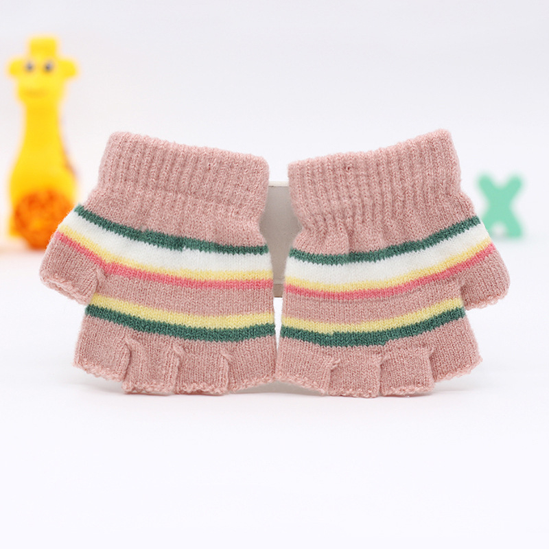 Adītas puspirksta cimdi zīdaiņiem vecumā 0–3 gadi, svītraini silti ziemai, pavasarim un rudenim