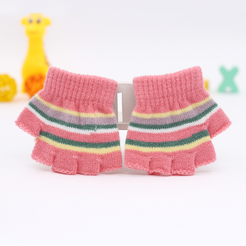 Adītas puspirksta cimdi zīdaiņiem vecumā 0–3 gadi, svītraini silti ziemai, pavasarim un rudenim