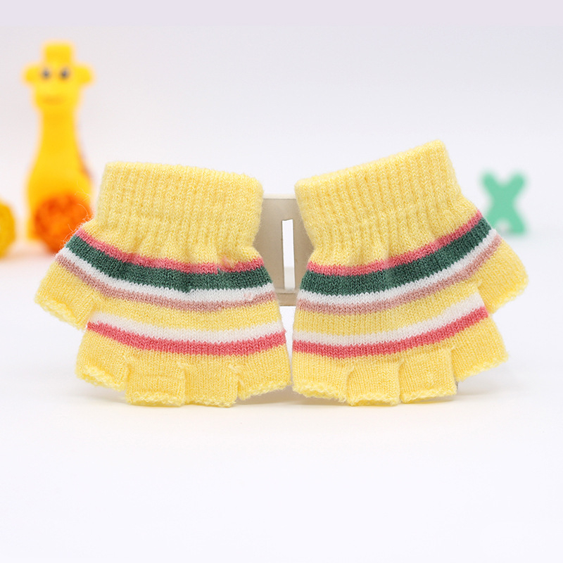 Adītas puspirksta cimdi zīdaiņiem vecumā 0–3 gadi, svītraini silti ziemai, pavasarim un rudenim