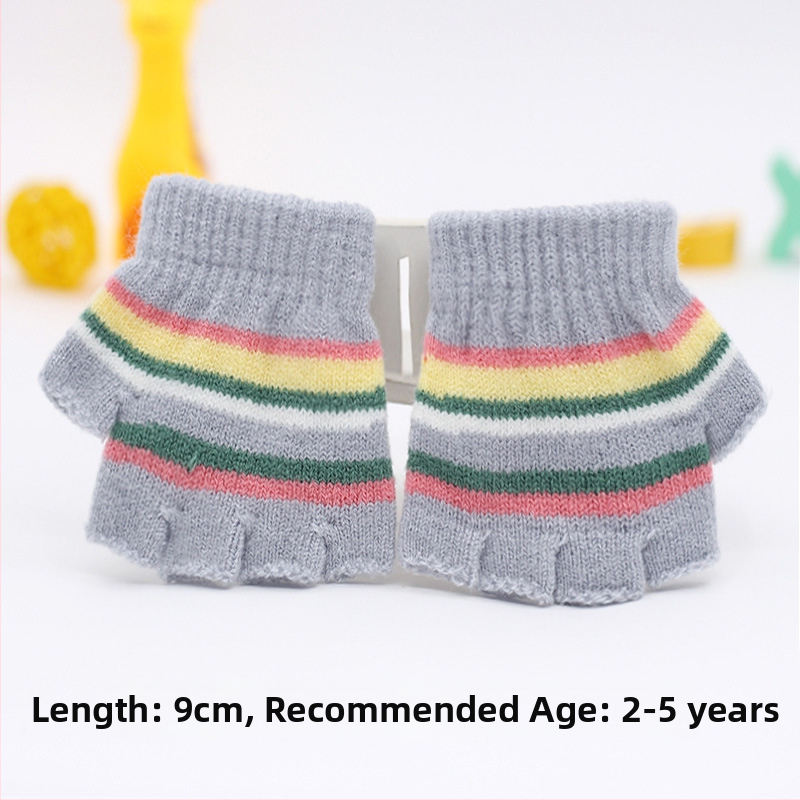 Adītas puspirksta cimdi zīdaiņiem vecumā 0–3 gadi, svītraini silti ziemai, pavasarim un rudenim