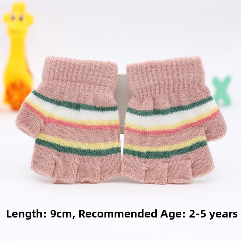 Adītas puspirksta cimdi zīdaiņiem vecumā 0–3 gadi, svītraini silti ziemai, pavasarim un rudenim