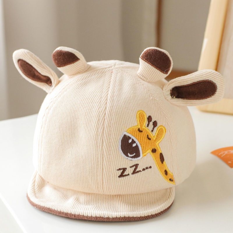 Kūdikio beisbolo kepurė su plačiu snapeliu, vėjo atspari ir šilta, kvėpuojantis poliesteris, siuvinėjimas, mielas animacinis stilius, amžiaus grupė 0–2 m, pavasaris–ruduo