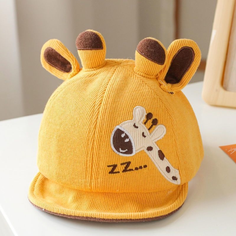 Kūdikio beisbolo kepurė su plačiu snapeliu, vėjo atspari ir šilta, kvėpuojantis poliesteris, siuvinėjimas, mielas animacinis stilius, amžiaus grupė 0–2 m, pavasaris–ruduo