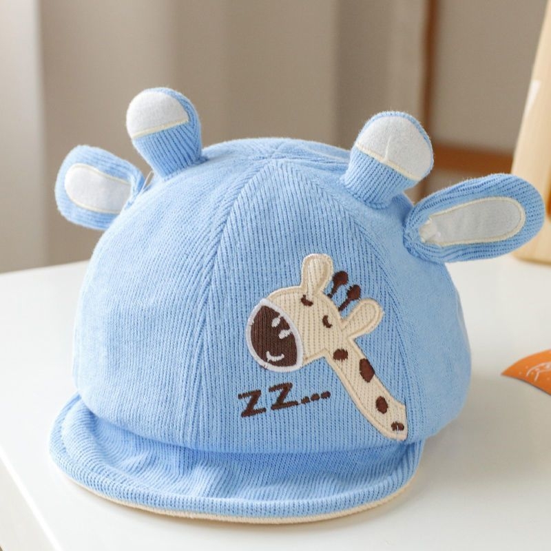 Kūdikio beisbolo kepurė su plačiu snapeliu, vėjo atspari ir šilta, kvėpuojantis poliesteris, siuvinėjimas, mielas animacinis stilius, amžiaus grupė 0–2 m, pavasaris–ruduo