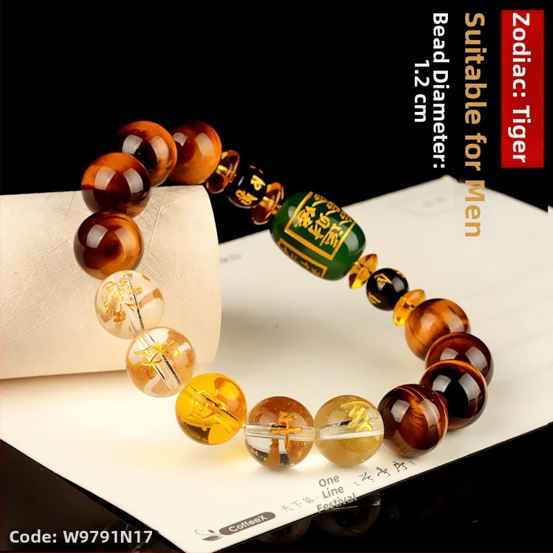 Браслет с тигрово око и зодиакални животни, будистки мъниста, ръчна изработка, унисекс