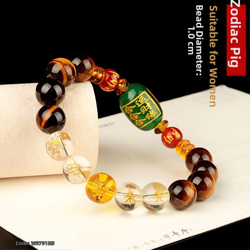Браслет с тигрово око и зодиакални животни, будистки мъниста, ръчна изработка, унисекс