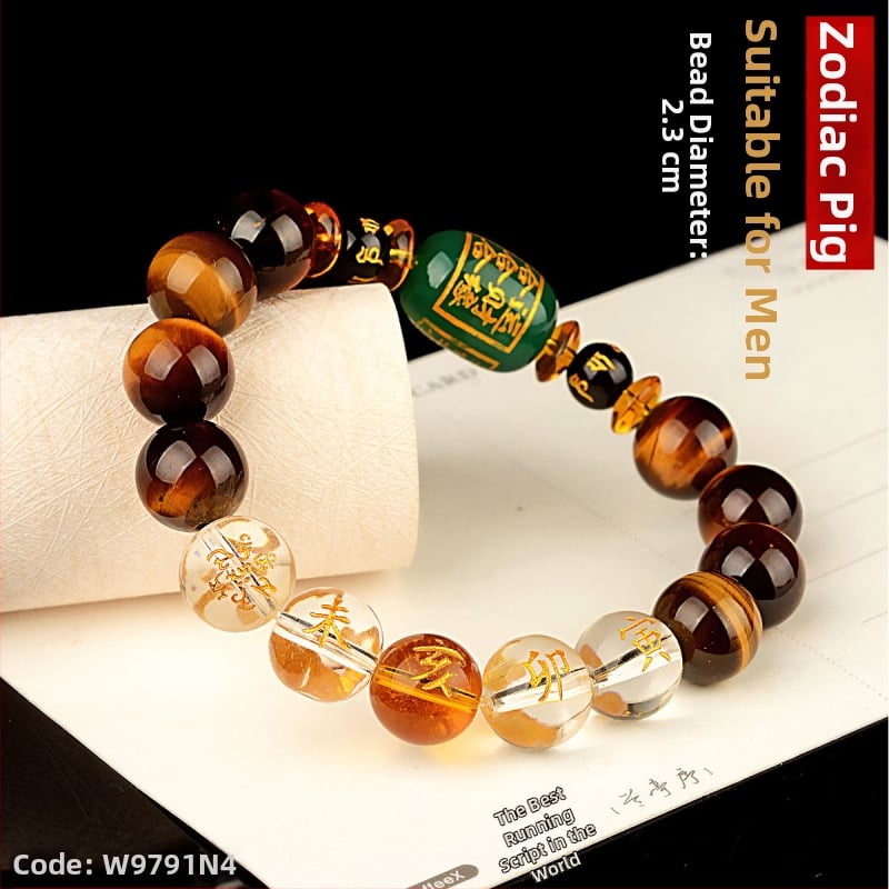 Браслет с тигрово око и зодиакални животни, будистки мъниста, ръчна изработка, унисекс