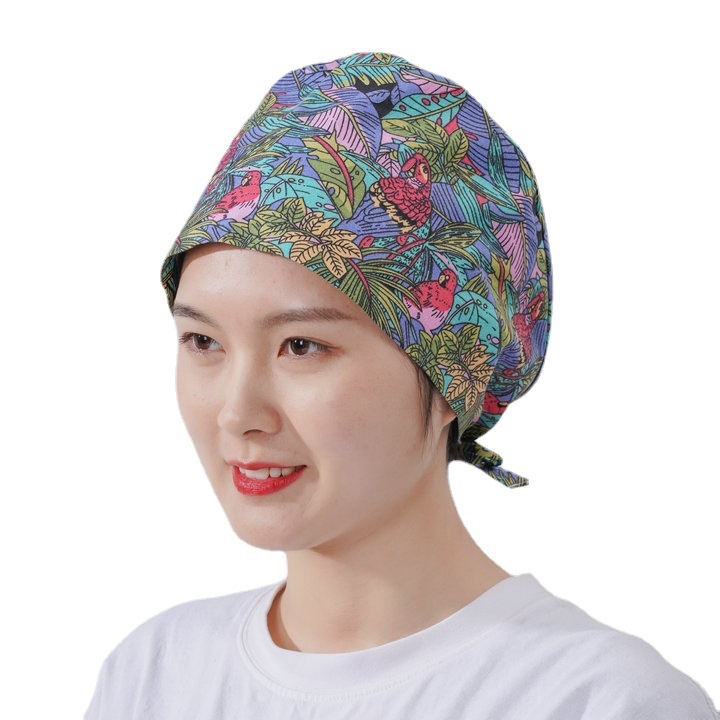 Șapcă chirurgicală unisex, imprimeu floral, poliester-cotton, vârf plat, margine, pentru toate anotimpurile