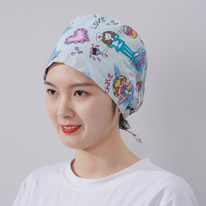 Șapcă chirurgicală unisex, imprimeu floral, poliester-cotton, vârf plat, margine, pentru toate anotimpurile