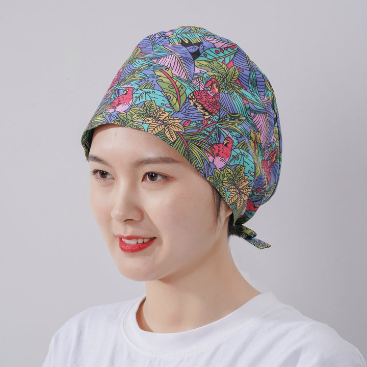 Șapcă chirurgicală unisex, imprimeu floral, poliester-cotton, vârf plat, margine, pentru toate anotimpurile