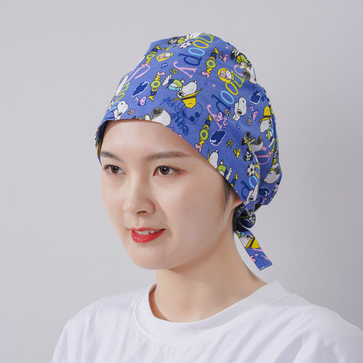 Șapcă chirurgicală unisex, imprimeu floral, poliester-cotton, vârf plat, margine, pentru toate anotimpurile