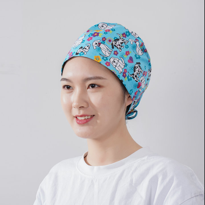 Șapcă chirurgicală unisex, imprimeu floral, poliester-cotton, vârf plat, margine, pentru toate anotimpurile