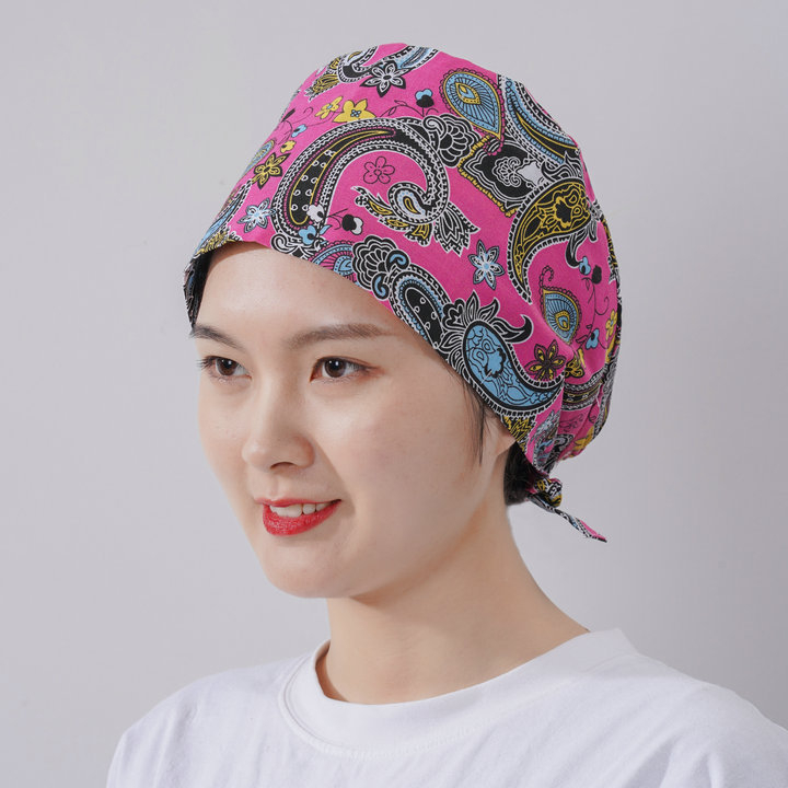 Șapcă chirurgicală unisex, imprimeu floral, poliester-cotton, vârf plat, margine, pentru toate anotimpurile