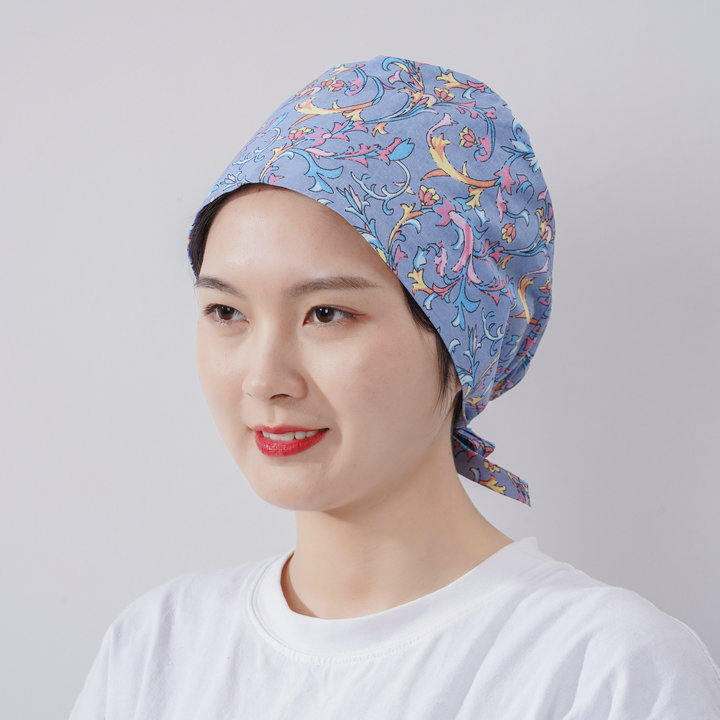 Șapcă chirurgicală unisex, imprimeu floral, poliester-cotton, vârf plat, margine, pentru toate anotimpurile