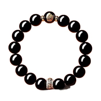 Obsidiāna rokassprādze | Dabas stila, vīrietim, apaļas pērlītes, pulēta virsma