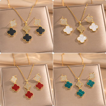 Set de bijuterii geometric: colier și cercei din oțel titan cu acoperire diamantată; lanț O; pandantiv din oțel titan; stil lux ușor.