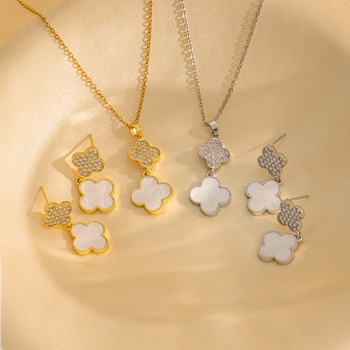 Set de bijuterii geometric: colier și cercei din oțel titan cu acoperire diamantată; lanț O; pandantiv din oțel titan; stil lux ușor.