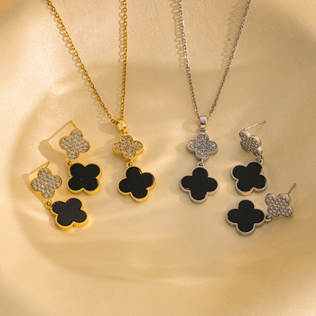 Set de bijuterii geometric: colier și cercei din oțel titan cu acoperire diamantată; lanț O; pandantiv din oțel titan; stil lux ușor.