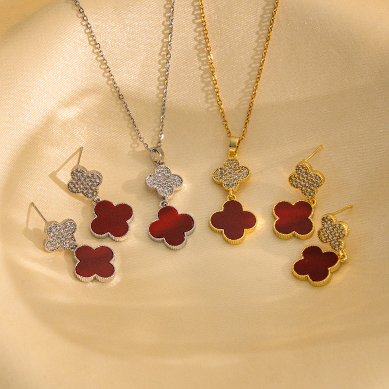 Set de bijuterii geometric: colier și cercei din oțel titan cu acoperire diamantată; lanț O; pandantiv din oțel titan; stil lux ușor.