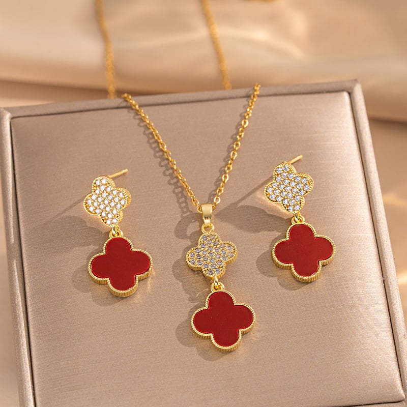 Set de bijuterii geometric: colier și cercei din oțel titan cu acoperire diamantată; lanț O; pandantiv din oțel titan; stil lux ușor.