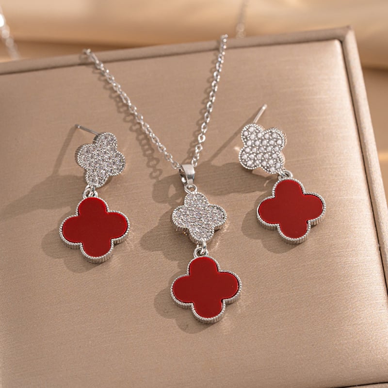 Set de bijuterii geometric: colier și cercei din oțel titan cu acoperire diamantată; lanț O; pandantiv din oțel titan; stil lux ușor.