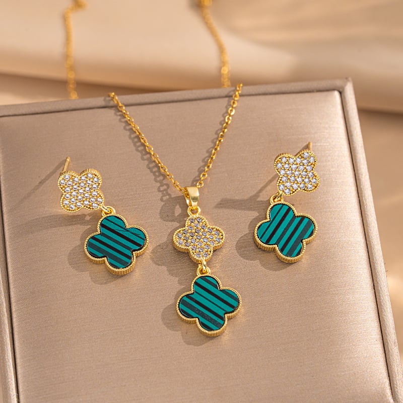 Set de bijuterii geometric: colier și cercei din oțel titan cu acoperire diamantată; lanț O; pandantiv din oțel titan; stil lux ușor.