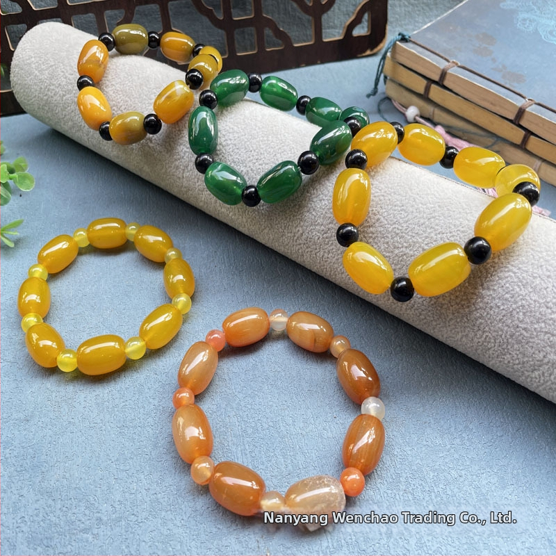 Гривна от агат с оризови мъниста, геометрична форма, естествен материал, висящи висулки