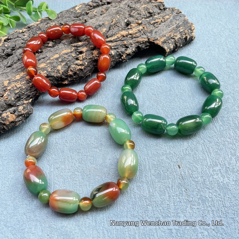 Гривна от агат с оризови мъниста, геометрична форма, естествен материал, висящи висулки