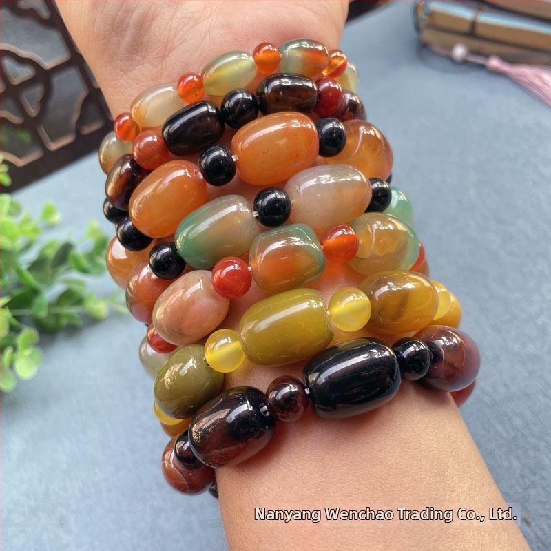 Гривна от агат с оризови мъниста, геометрична форма, естествен материал, висящи висулки