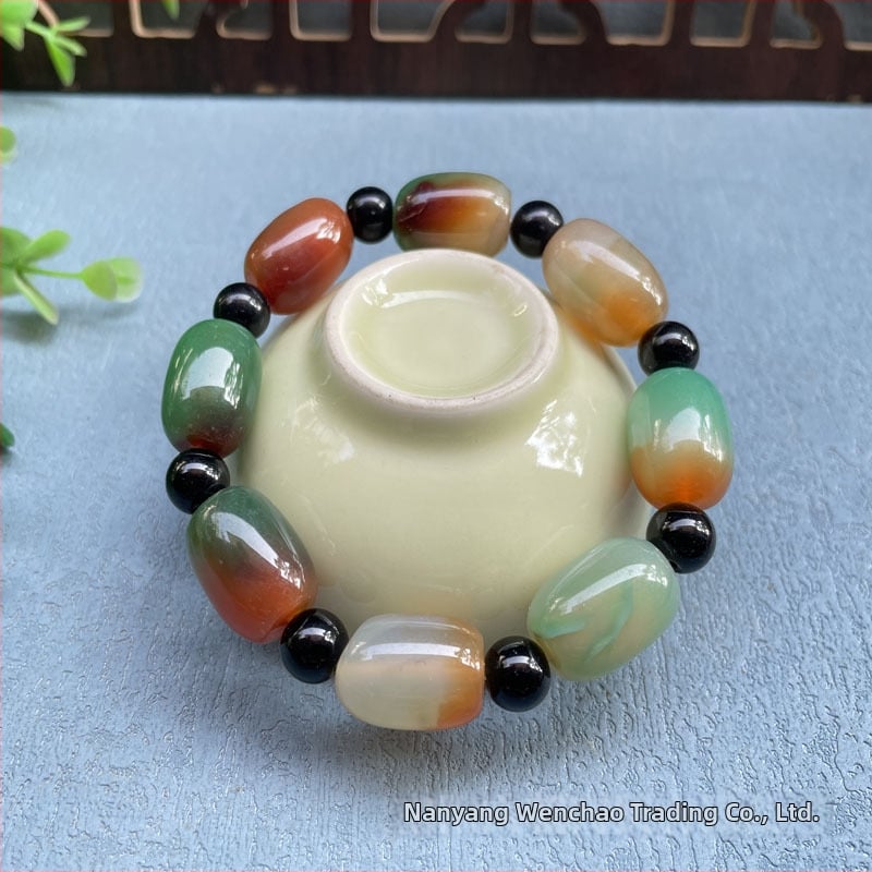 Akatā rokassprādze ar rižu pērļām, ģeometriska forma, dabisks materiāls, karājošās pērles