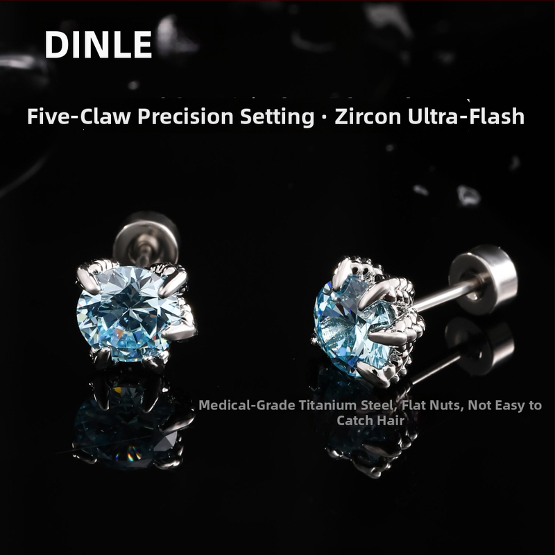 Cercei din oțel de titan cu gheară de dragon și zirconiu, placare electrolitică, design original, brand Dingle, pentru femei