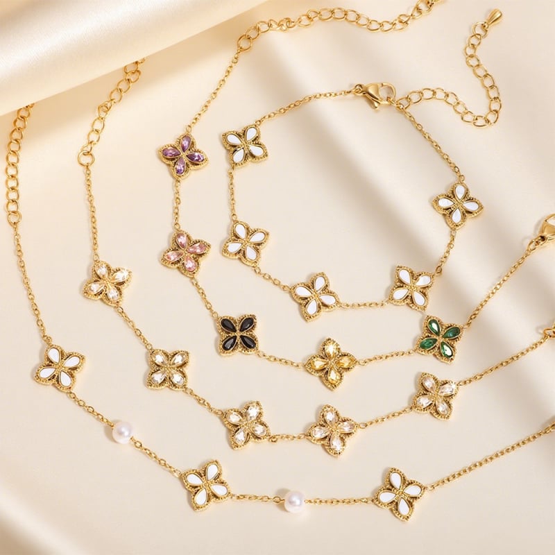 Гривна от титаниева стомана, електроплатиране, стил лайт лукс, форма цвете и лист, марка Cx jewelry