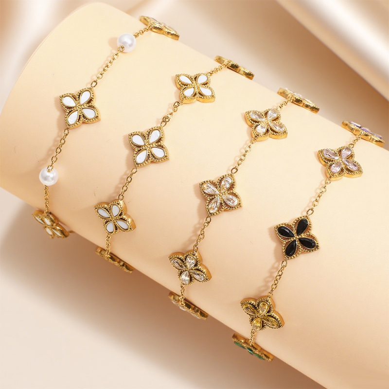 Гривна от титаниева стомана, електроплатиране, стил лайт лукс, форма цвете и лист, марка Cx jewelry