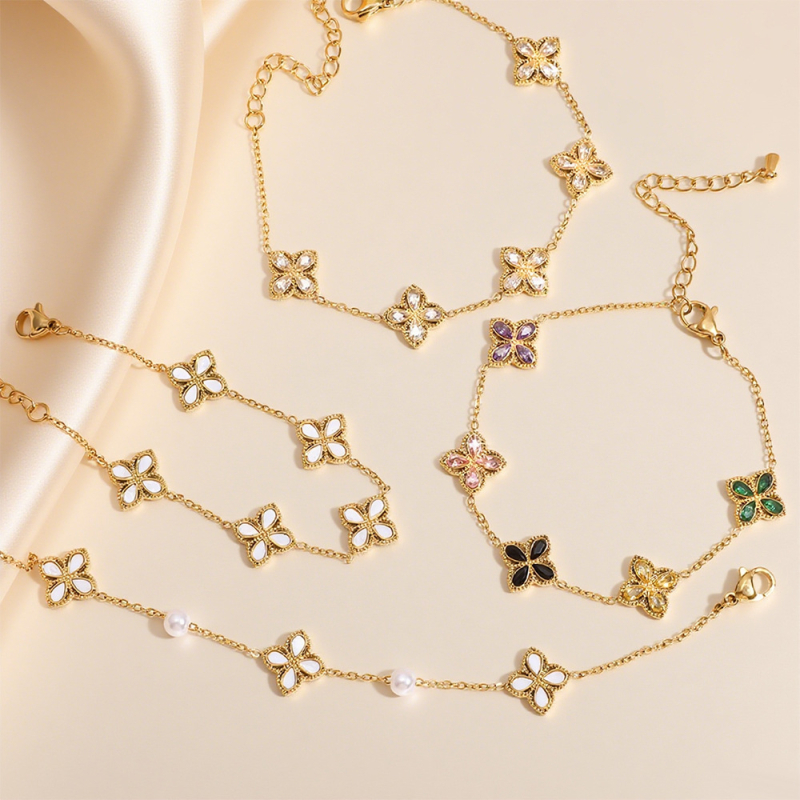 Гривна от титаниева стомана, електроплатиране, стил лайт лукс, форма цвете и лист, марка Cx jewelry