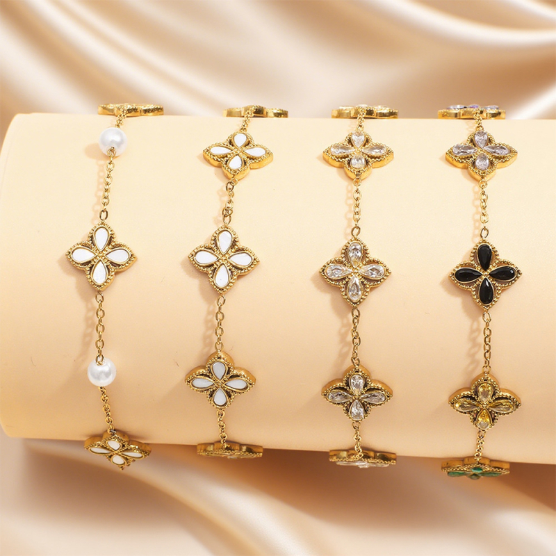 Гривна от титаниева стомана, електроплатиране, стил лайт лукс, форма цвете и лист, марка Cx jewelry