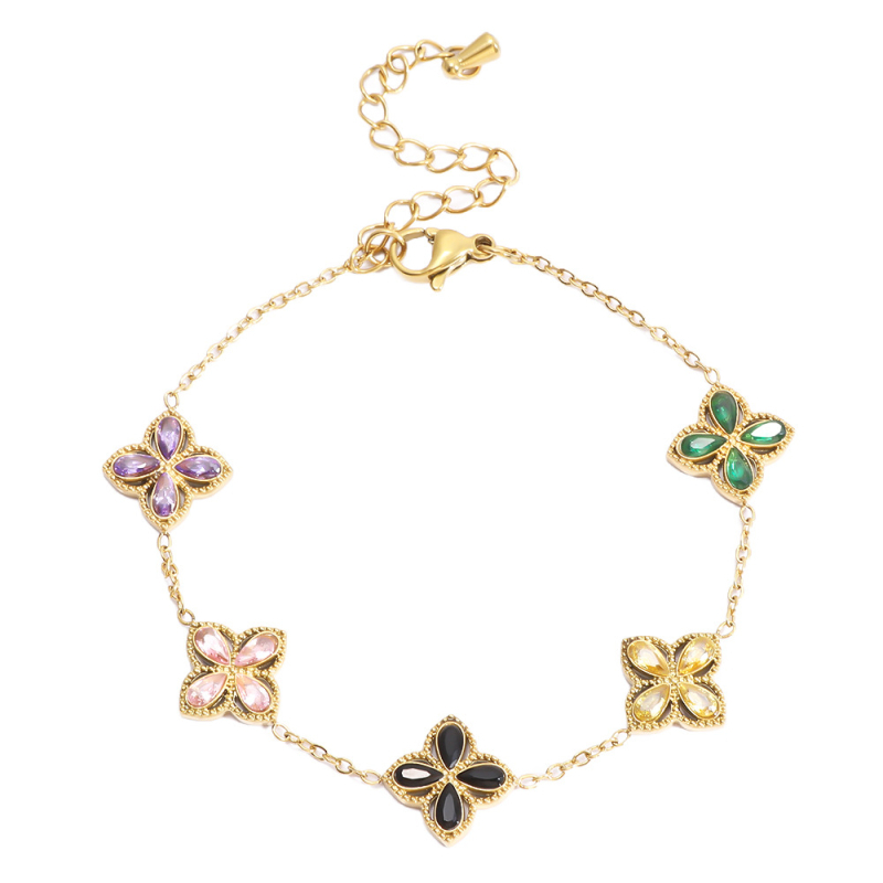 Гривна от титаниева стомана, електроплатиране, стил лайт лукс, форма цвете и лист, марка Cx jewelry