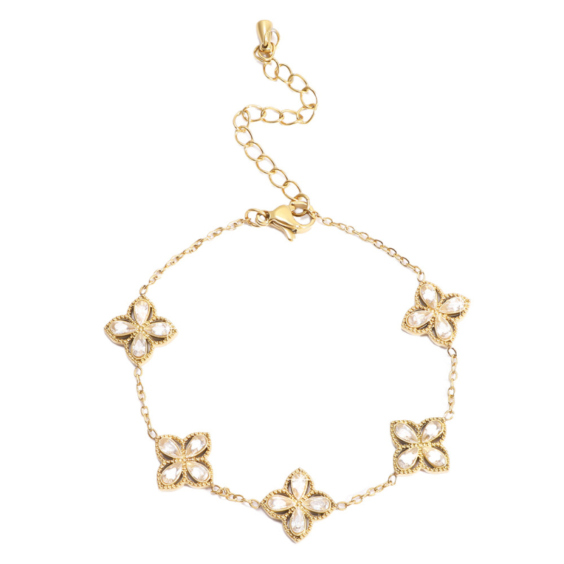 Гривна от титаниева стомана, електроплатиране, стил лайт лукс, форма цвете и лист, марка Cx jewelry