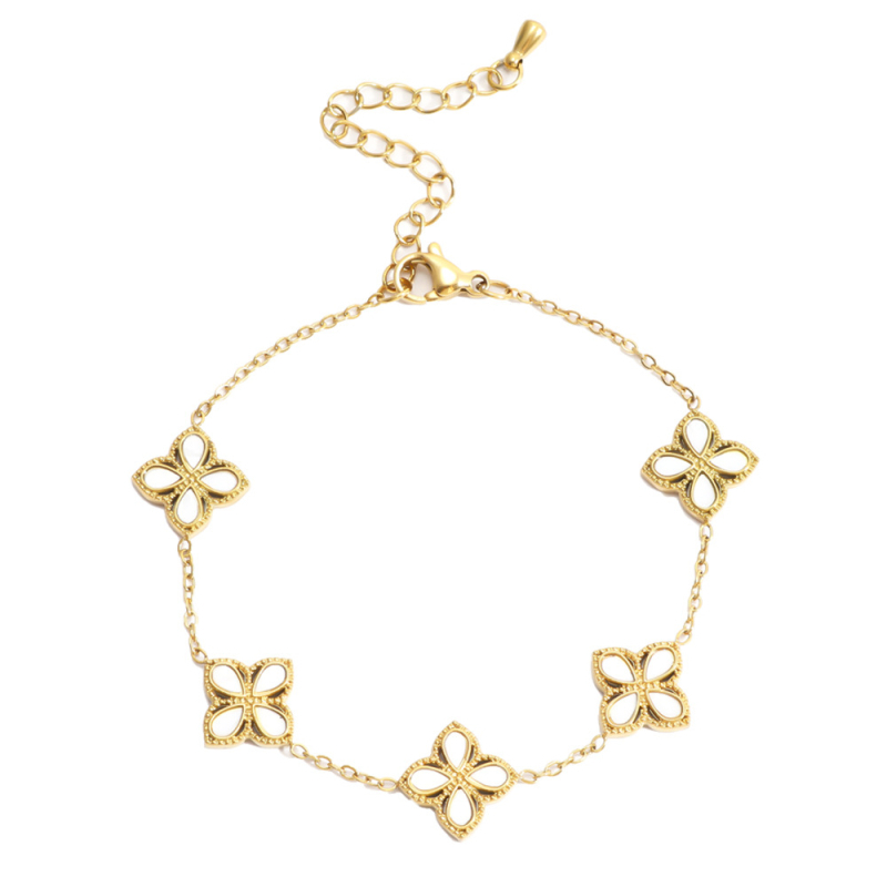 Гривна от титаниева стомана, електроплатиране, стил лайт лукс, форма цвете и лист, марка Cx jewelry