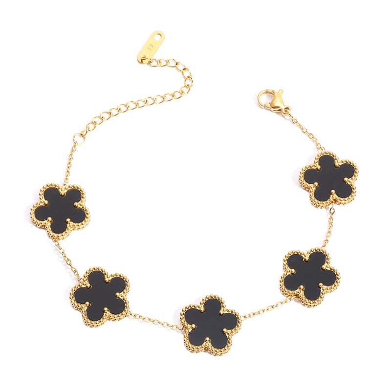 Гривна от титаниева стомана, електроплатиране, стил лайт лукс, форма цвете и лист, марка Cx jewelry