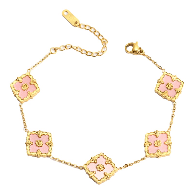 Гривна от титаниева стомана, електроплатиране, стил лайт лукс, форма цвете и лист, марка Cx jewelry