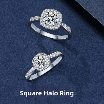 Genti Hong Moissanite пръстен, квадратна настройка с четири зъба, 925 сребро с позлата 18K, 0.50–3.00 ct