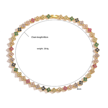 Varinės apyrankės ir karoliai rinkinys, dengtas 18K auksu, cirkonio akmenys, dobilo motyvas