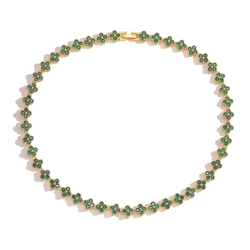 Varinės apyrankės ir karoliai rinkinys, dengtas 18K auksu, cirkonio akmenys, dobilo motyvas