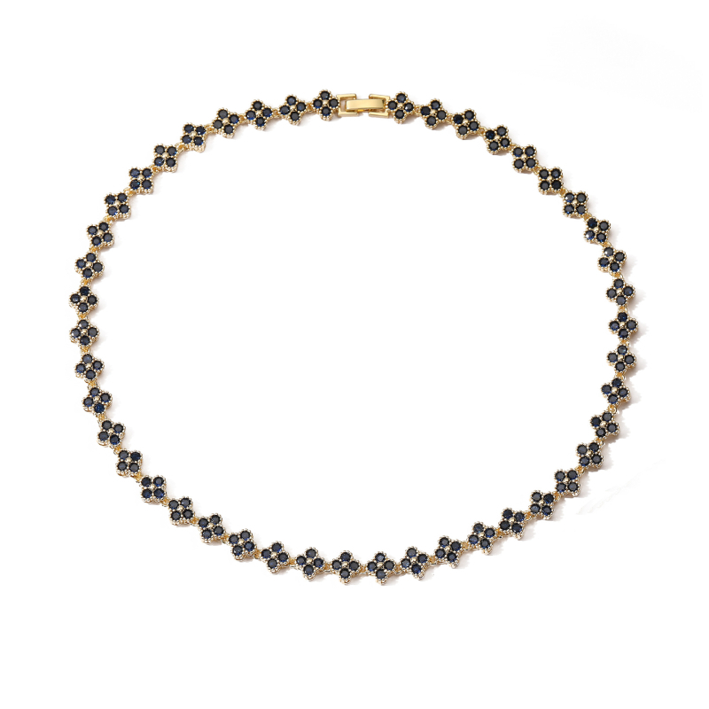 Varinės apyrankės ir karoliai rinkinys, dengtas 18K auksu, cirkonio akmenys, dobilo motyvas