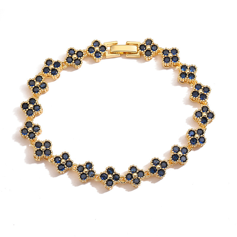 Varinės apyrankės ir karoliai rinkinys, dengtas 18K auksu, cirkonio akmenys, dobilo motyvas