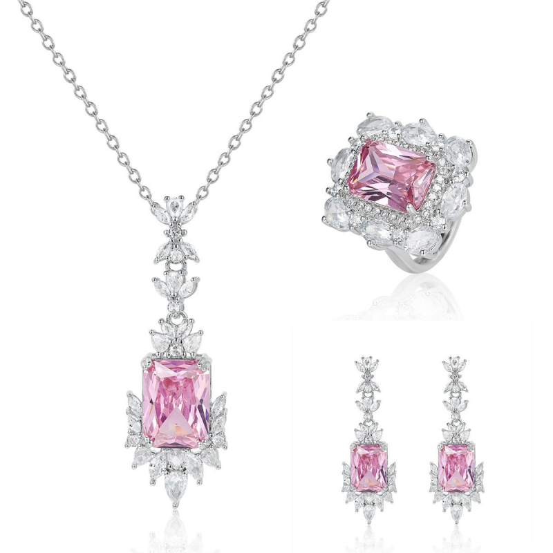 Moterų papuošalų rinkinys: žiedas, auskarai ir pakabukas su grandinėle (medžiaga: varis; elektroplavimas; grandinė: įprasta; pakabuko medžiaga: varis; leidimas: ruduo 2025)